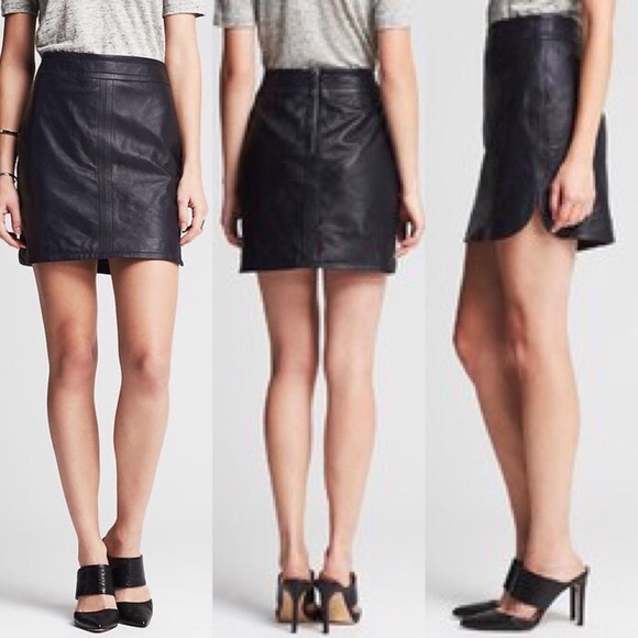NWT Banana Republic leather mini skirt, navy blue - Picture 7 of 7
